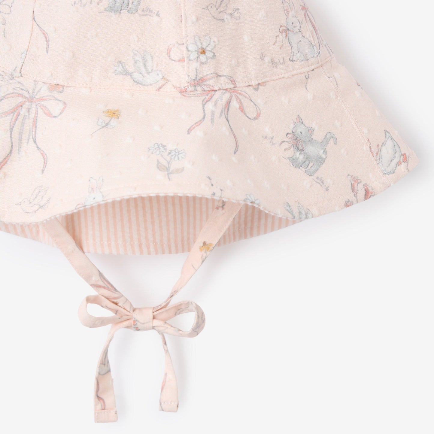 Fleur de Provence Swiss Dot & Pink Seersucker Reversible Sun Hat - PINK
