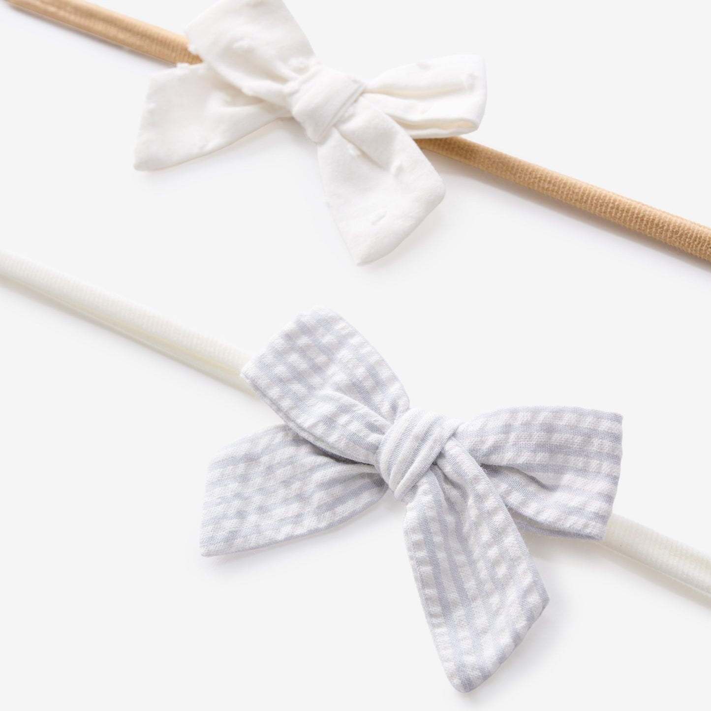 White Swiss Dot & Blue Seersucker Bow Headbands 2Pk - BLUE