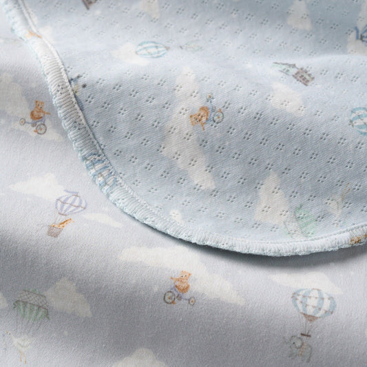 Dreamscape Organic Cotton Pointelle & Interlock Reversible Blanket - BLUE