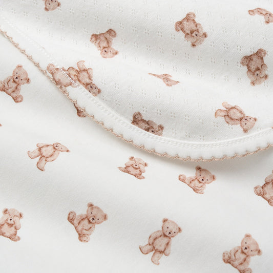 Elegant Baby Teddy Bear Print Double Layered Swaddle Blanket