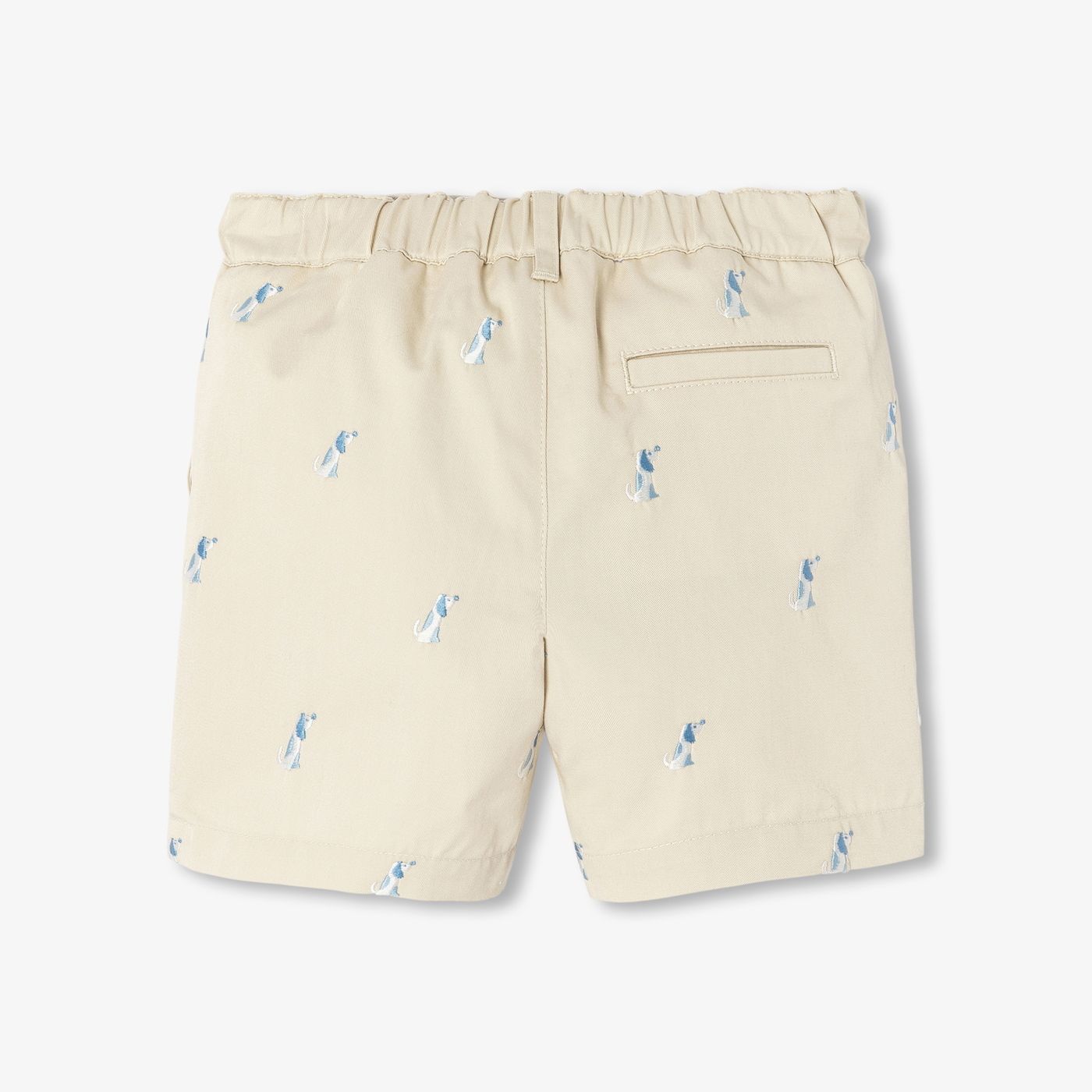 Baby Boy Twill Shorts with Small Dog Embroidery - Taupe