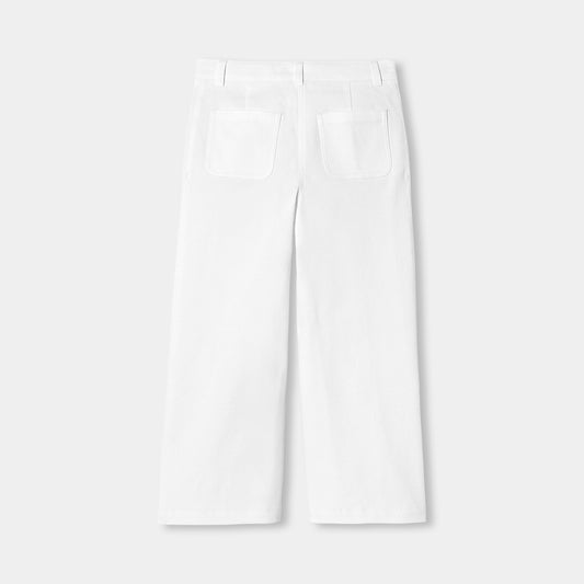 Girls' Wide-Leg Twill Pants - White