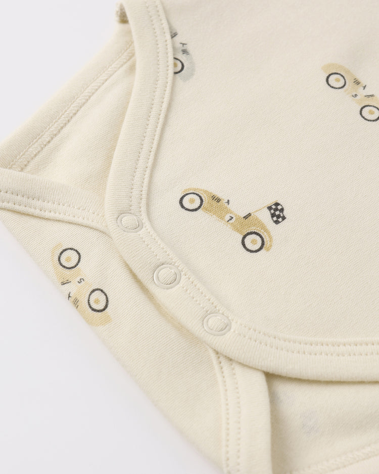 Short Sleeve Bodysuit Pack Race Car, Oat Micro Stripe