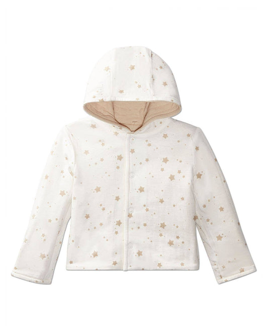 Star Print Quilted Jacket: Oatmeal-Winter White / 12 Months