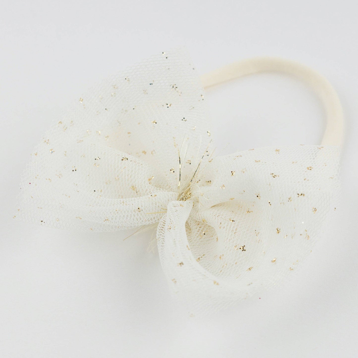 Ivory/Gold Glinda Bow Nylon Headband: Cream / One size