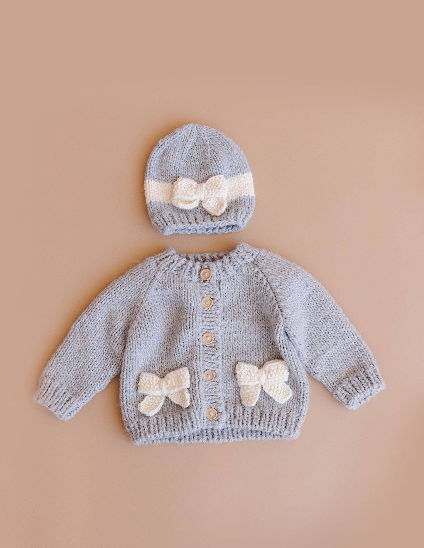Bow Hat, Bowie Grey Cream Matching Winter Baby Kid Apparel: Bowie Grey / XS 3-6m