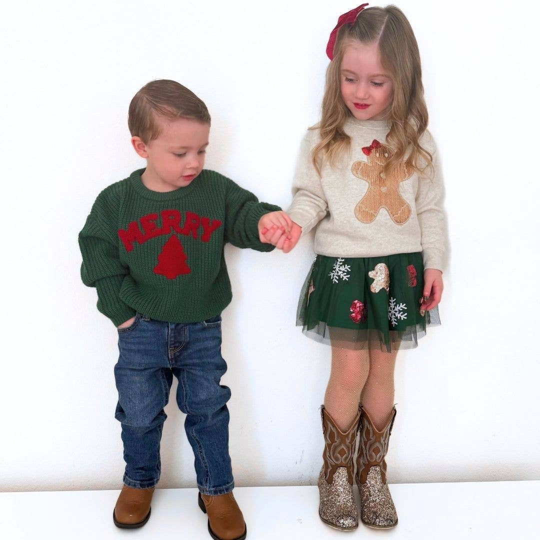 Gingerbread Sequin Patch Christmas Sweatshirt Girls Clothes: 2T