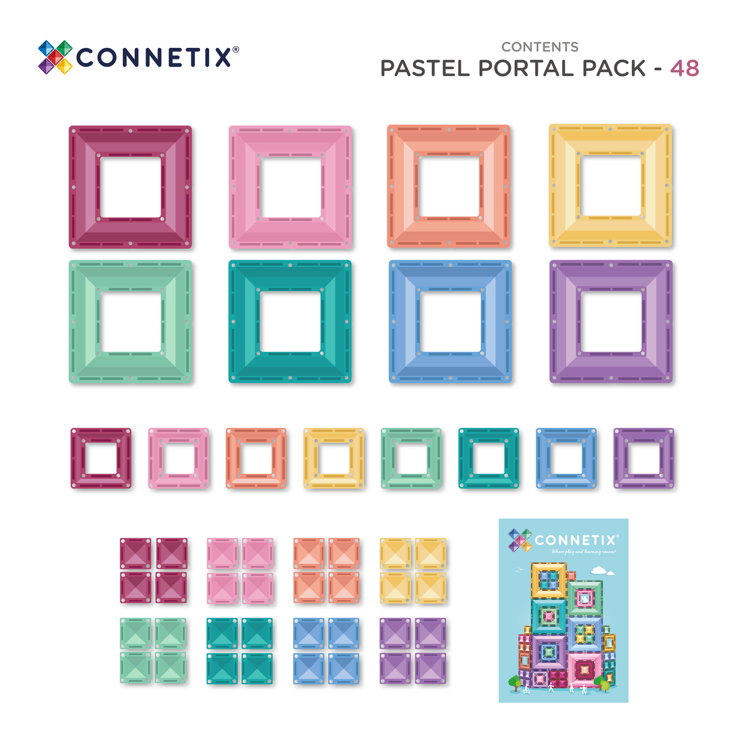 CONNETIX Magnetic Tiles Pastel Portal Pack, 48 Pieces