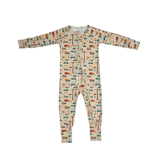 Small Ribbed Bamboo Zip Romper — Sand Construction