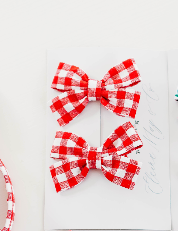 Isla Pigtail Set - Gingham Red and White