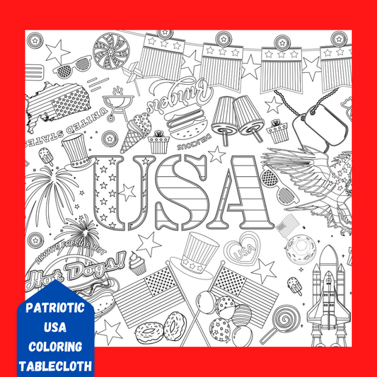 USA Patriotic Coloring Tablecloth | 4th of July Party Decor