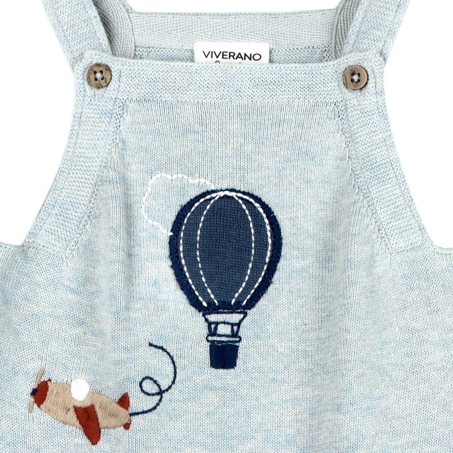 Hot Air Balloon Sweater Knit Baby Overall Set (Organic): Blue Heather / 6-12M