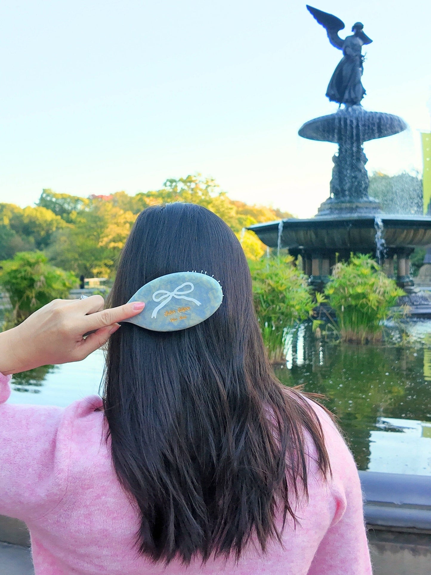 Hand-painted Baby Blue Bow Amazing Hair Day Brush | Eco-Friendly