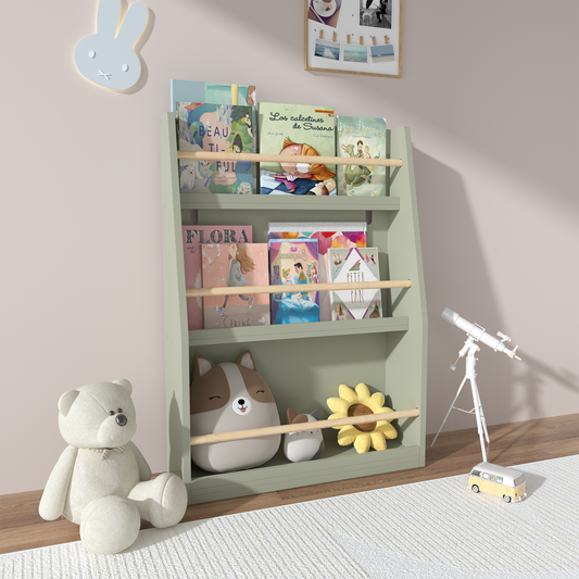 Kids Sloth Bookshelf, Book Rack, Table Chair Set, Sage Green