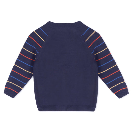 Train Jacquard Knit Baby Raglan Pullover Sweater (Organic): Navy Blue