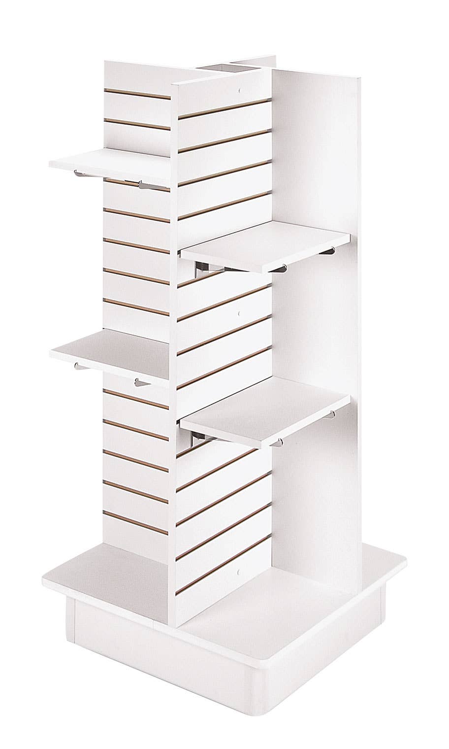 4-Panel White Slatwall Tower With Casters And Shelves