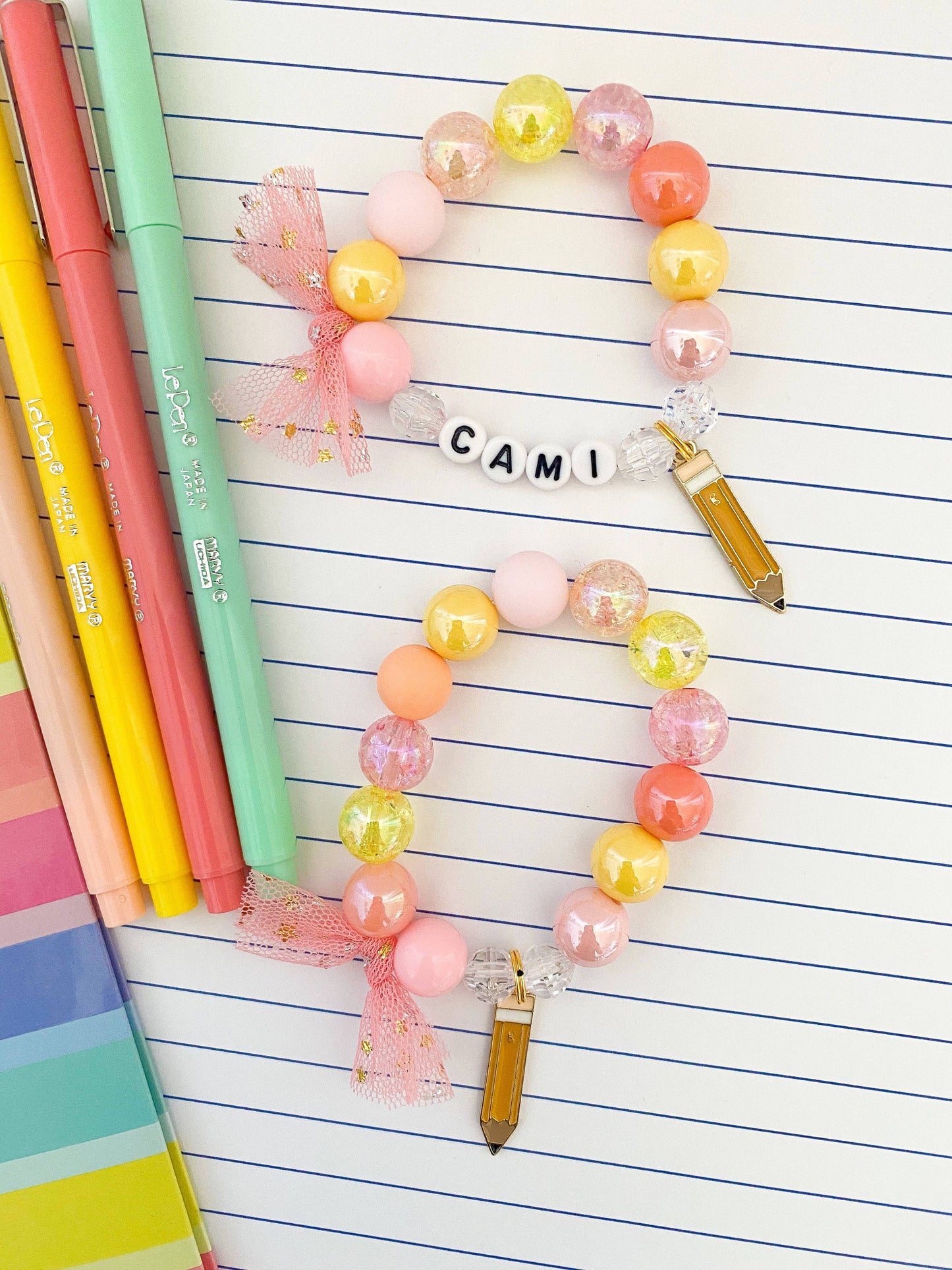 Back to School Pencil Kids Beaded Charm Bracelet