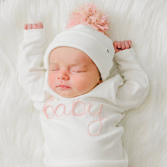 "baby" Pink Sparkle Embroidered 2PC Set