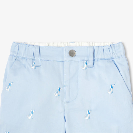 Baby boy twill shorts with small dog embroidery - Baltic
