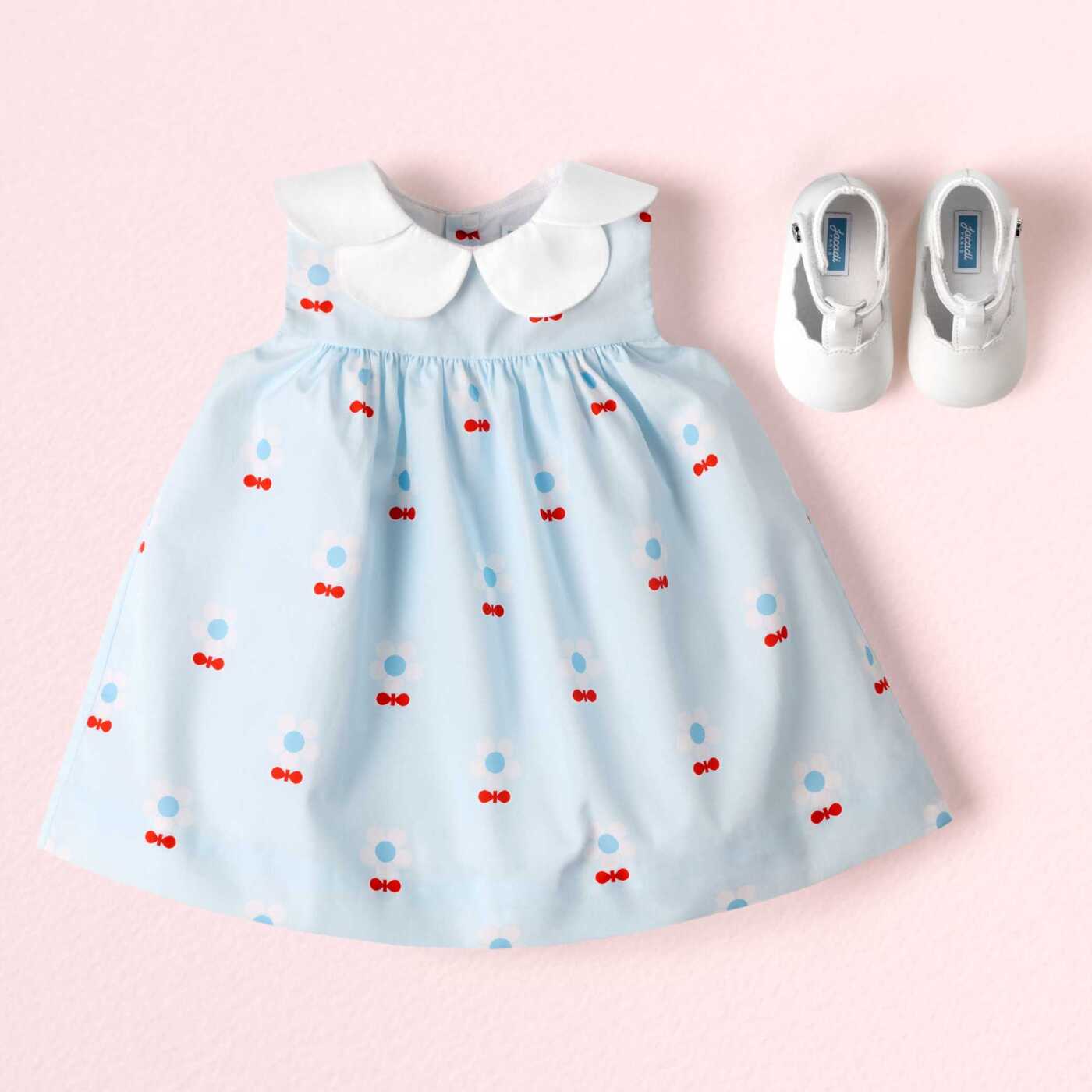 Floral poplin baby girl dress - Blue/Multicolour