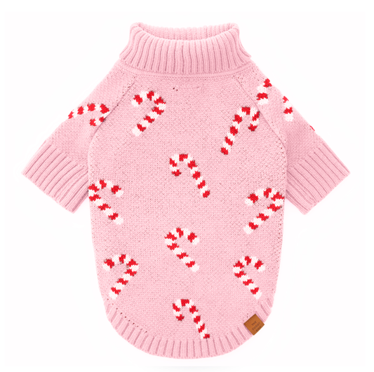 Pink Candy Canes Dog Sweater: L