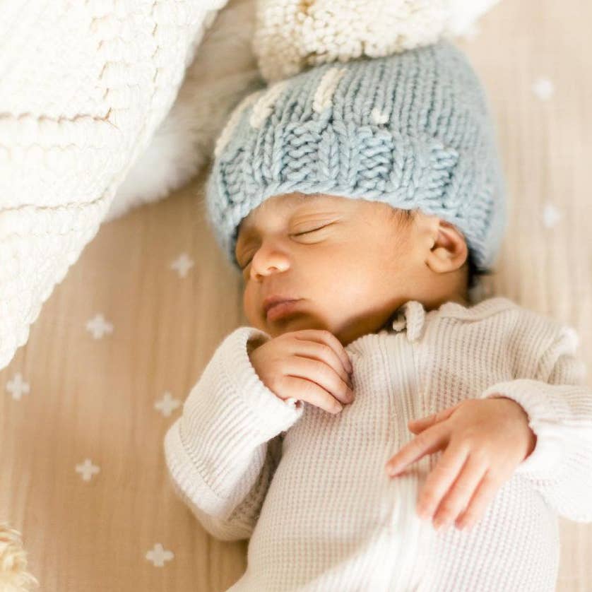 Hi. Surf Blue Hand Knit Beanie Hat: XS (newborn)