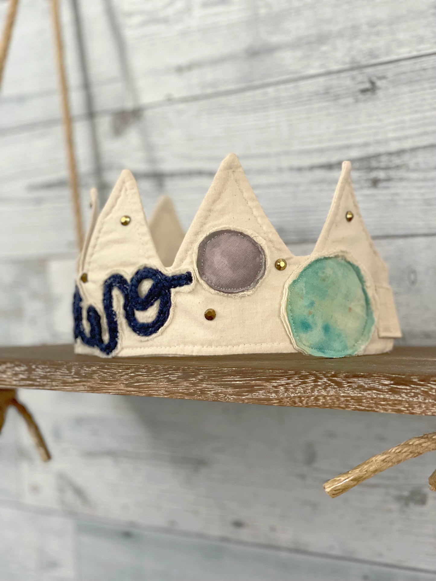 Handmade ‘Two’ Birthday Crown – Watercolored Planets