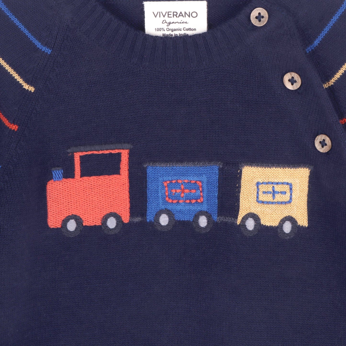 Train Jacquard Knit Baby Raglan Pullover Sweater (Organic): Navy Blue / 18-24M