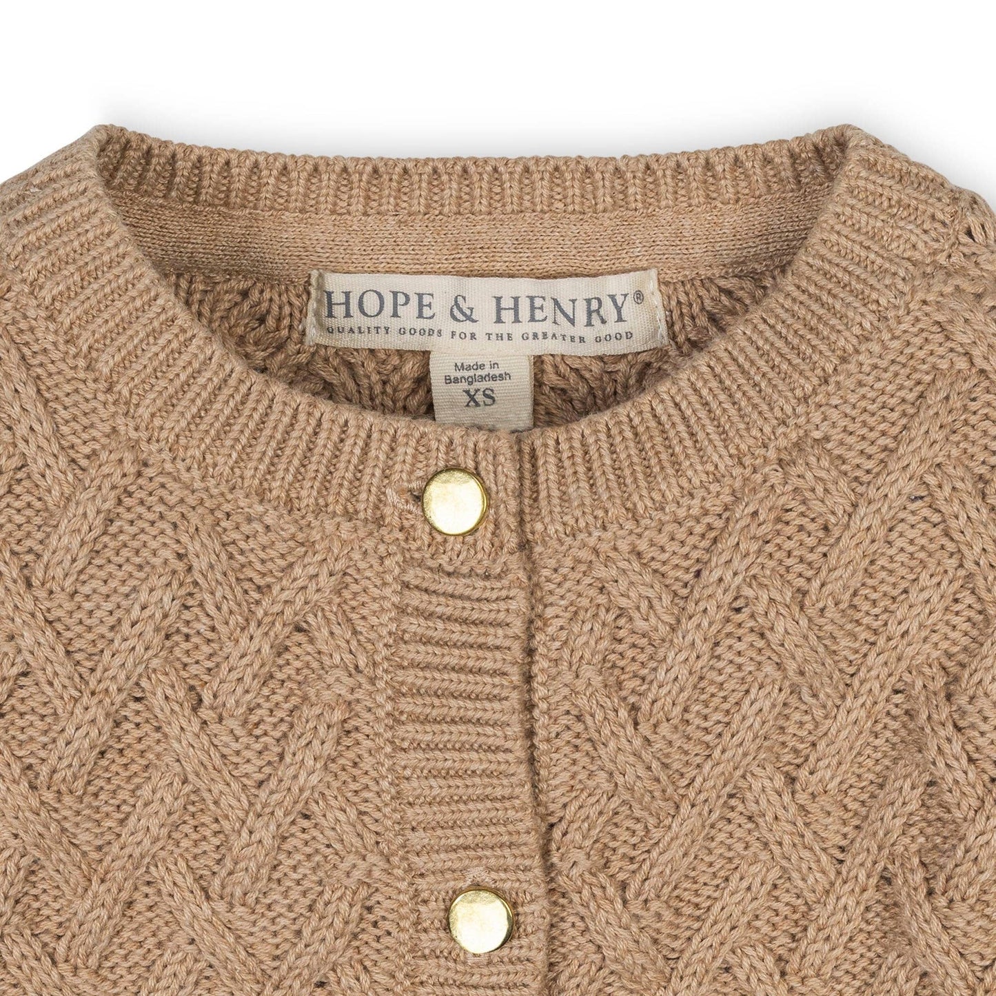 Organic Herringbone Cardigan: Camel Heather / S