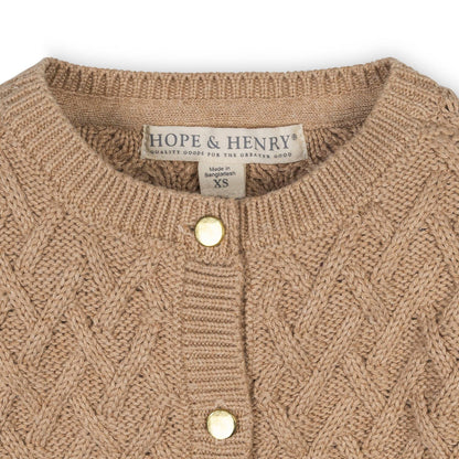 Organic Herringbone Cardigan: Camel Heather / XS