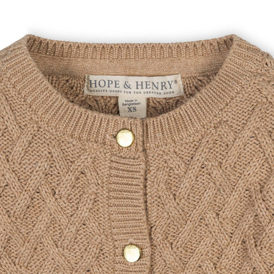 Organic Herringbone Cardigan: Camel Heather / XS