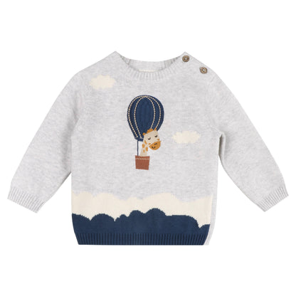 Hot Air Balloon Baby Knit Pullover & Pants Set (Organic): Pearl Grey Heather / 3-6M