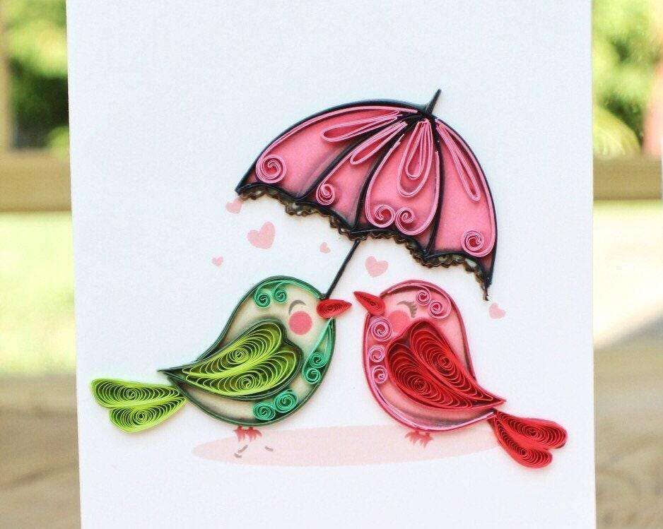 Birds & Umbrella (Mini Quilled Card)