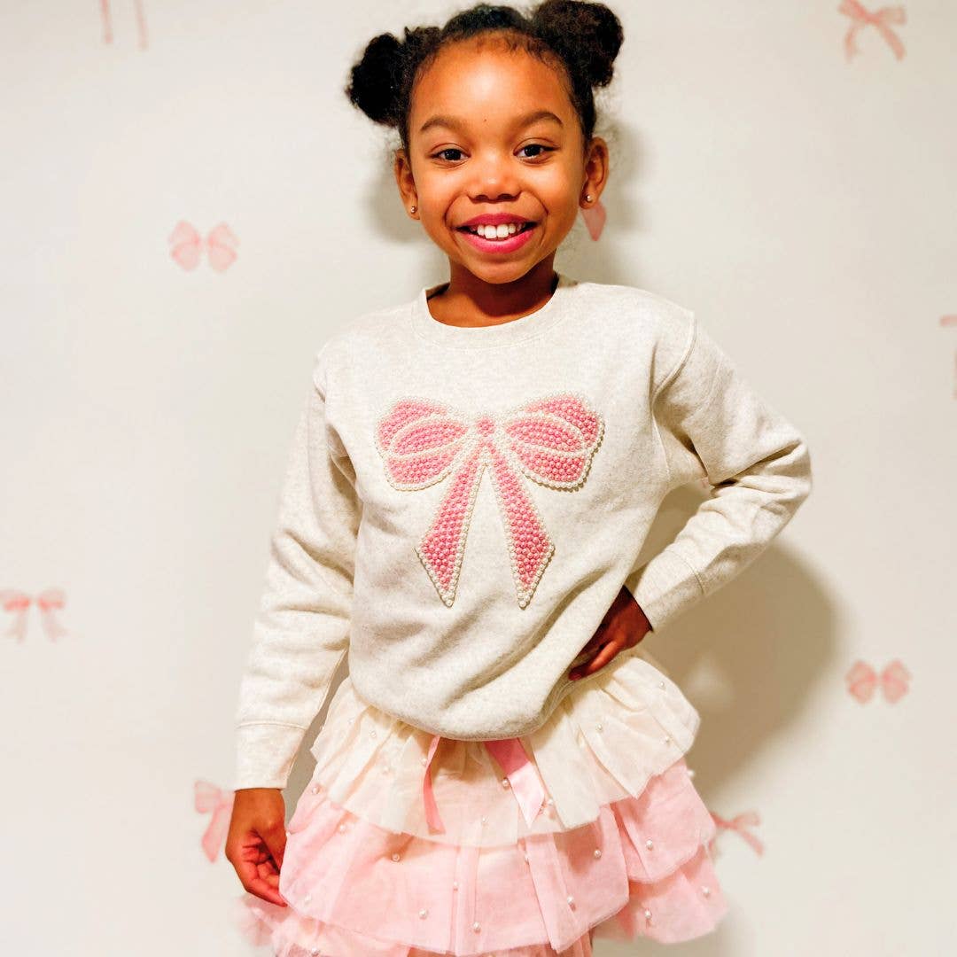 Pearl Bow Patch Sweatshirt - Kids Boutique Clothing: 4T