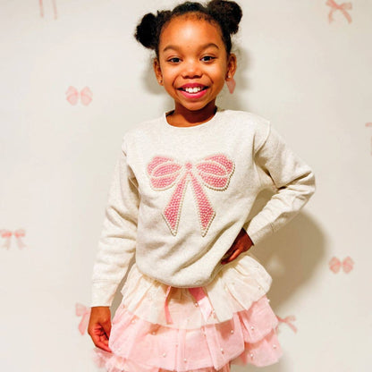 Pearl Bow Patch Sweatshirt - Kids Boutique Clothing