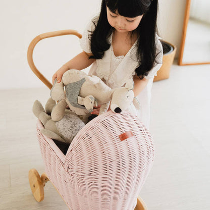 Handcrafted - Colette Doll Stroller (Pink) - Rattan Wicker