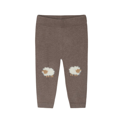 Sheep Jacquard Knit Baby Pullover & Pant SET Organic Cotton: Cocoa Heather / 12-18M