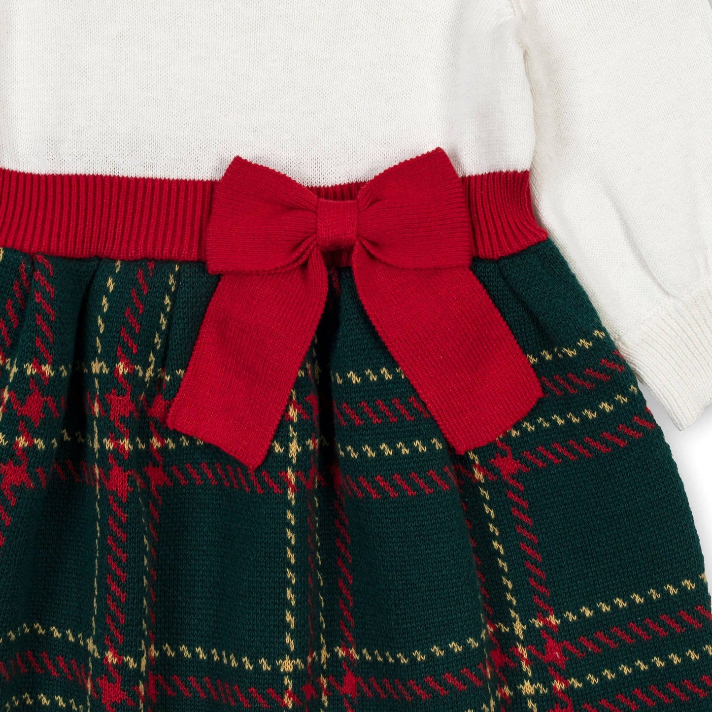 Organic Skater Sweater Dress with Bow: London Intarsia / 2T