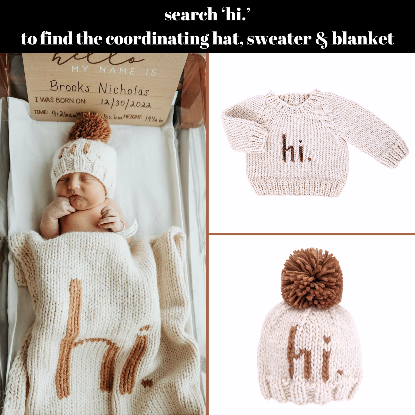 Hi. Pecan Hand Knit Beanie Hat Baby & Kids: XS (newborn)