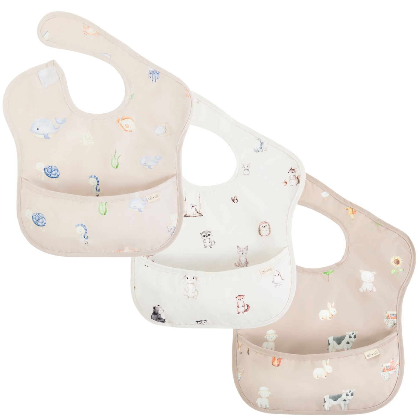 Sleeveless (3-pc) Smock Bib Set for Baby & Toddler (Animals)