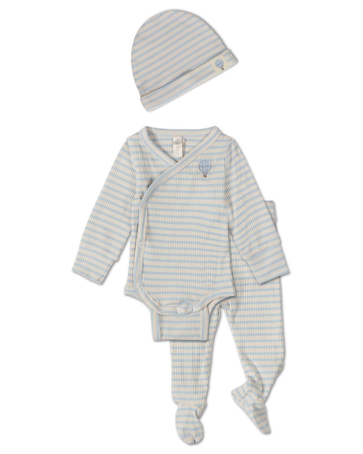 Striped Hot Air Balloon 3 Pc Set: Blue / 3 Months