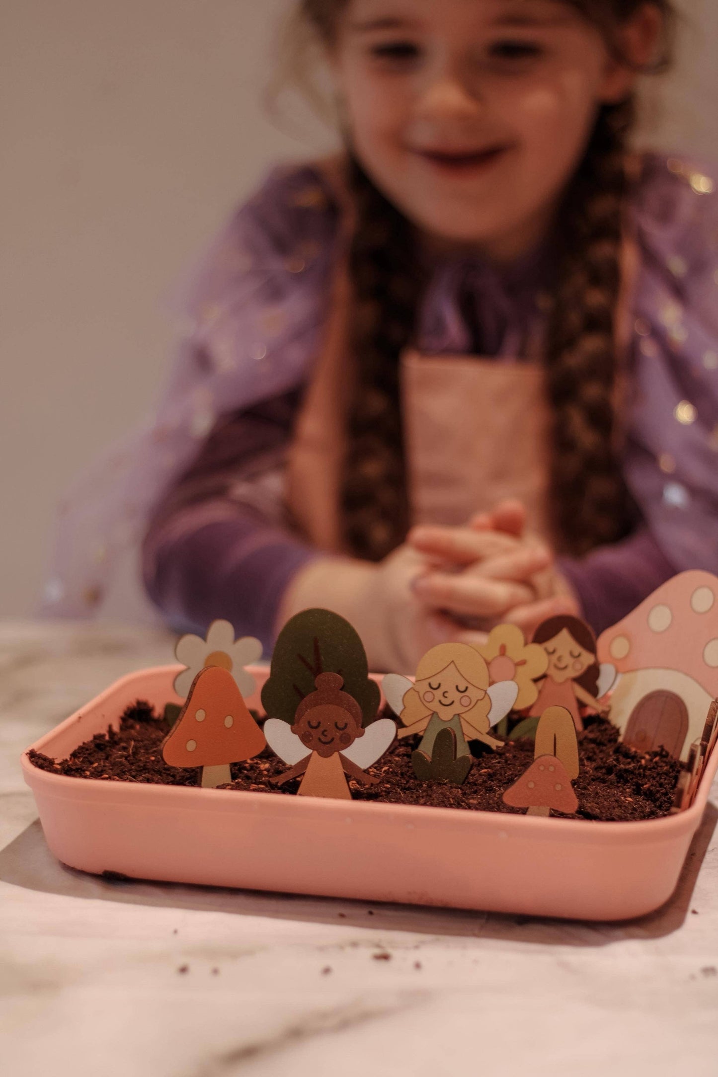 Fairy Gardening Kit for kids | Sensory Play set with Apron,Tray, Shovel, Fairies, Soil & Seeds | The Playmakers Co