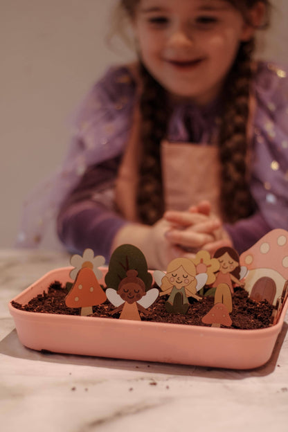 Fairy Gardening Kit for kids | Sensory Play set with Apron,Tray, Shovel, Fairies, Soil & Seeds | The Playmakers Co