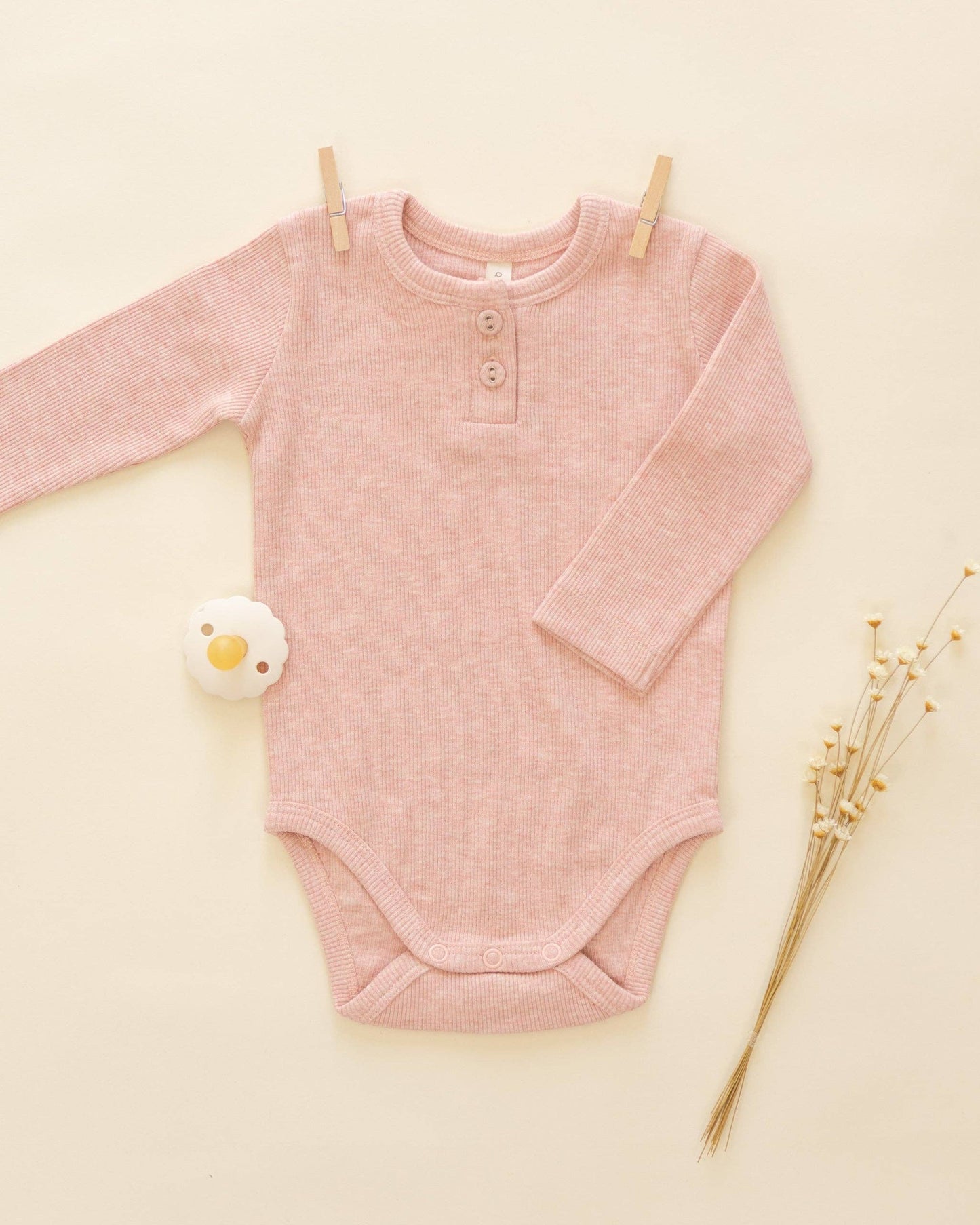 Ribbed Long Sleeve Onesie Rose