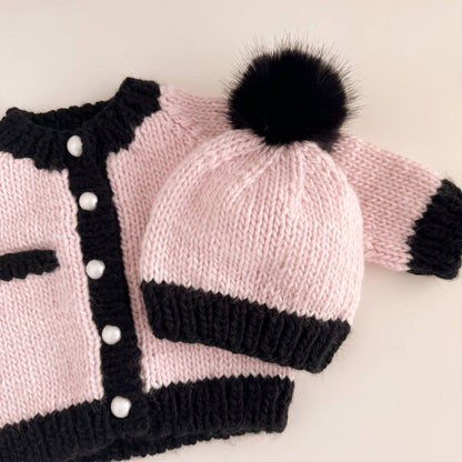 Coco Cardigan, Baby Pink/Black | Kids Pearl Sweater: M; 2-3Y