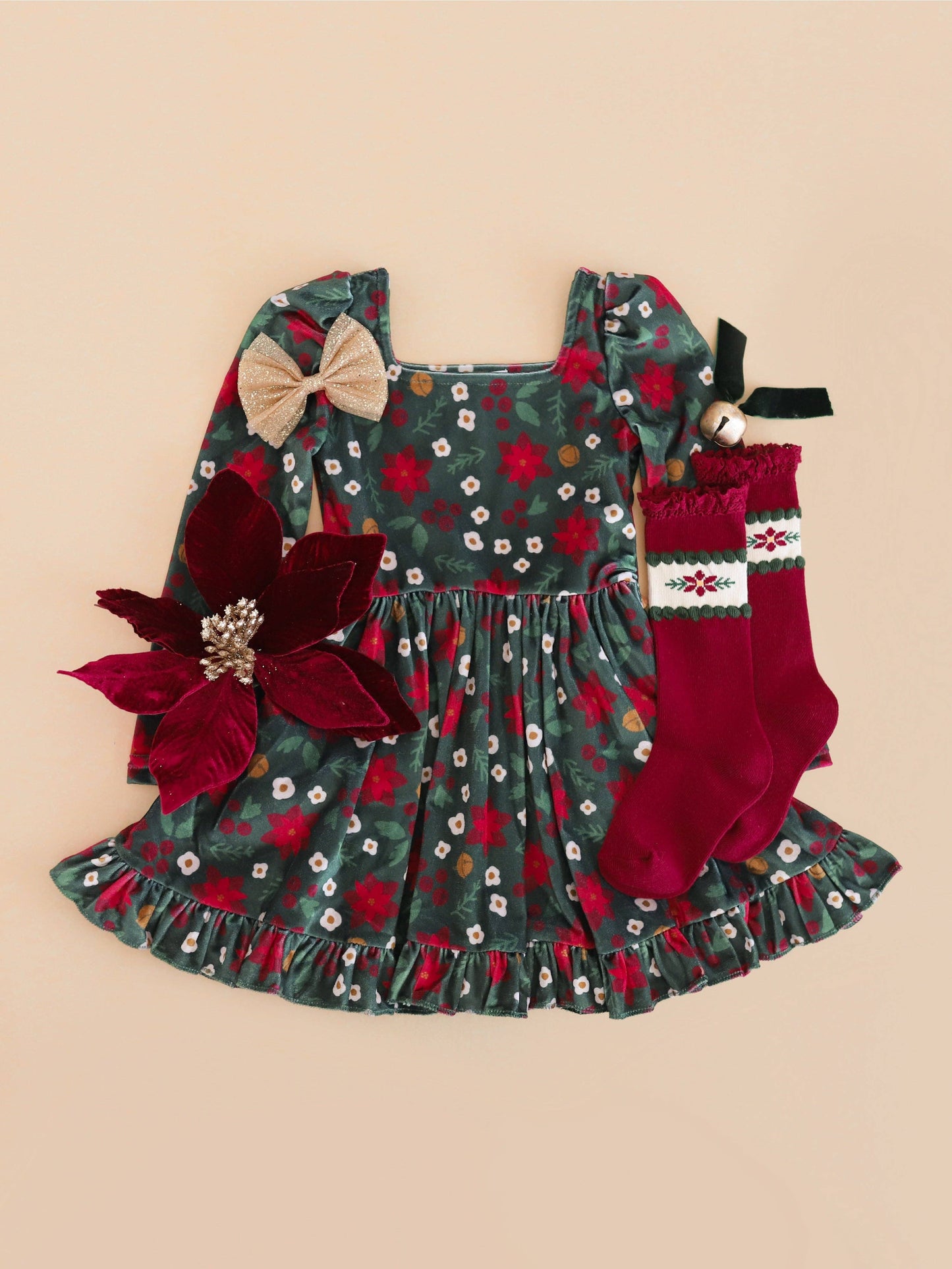 Poinsettia Lace Top Knee High Socks: 1.5-3 YEARS