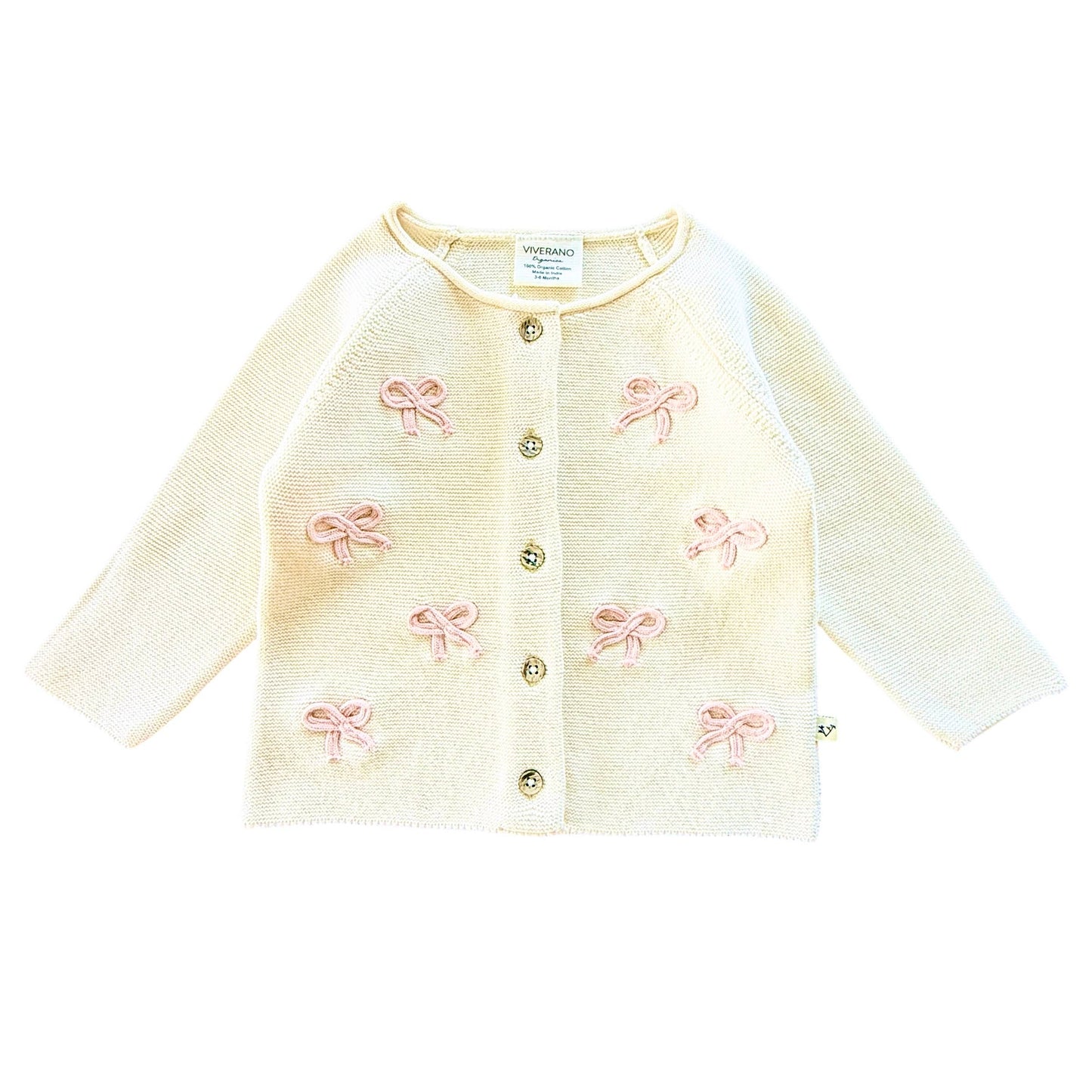 Zoe Bow Sweater Knit Baby Button Cardigan (Organic): Vintage Rose / 0-3M