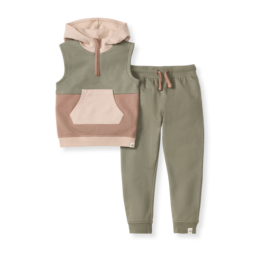 Sleeveless Color Blocked Toddler Sweatshirt Set: Tranquility / 3 Toddler