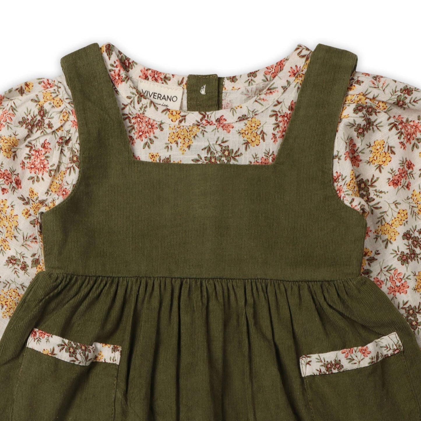 Lilith Floral Baby Pinafore Dress & Bloomer (Organic Cotton): Multi-Floral/Green / 3-6M