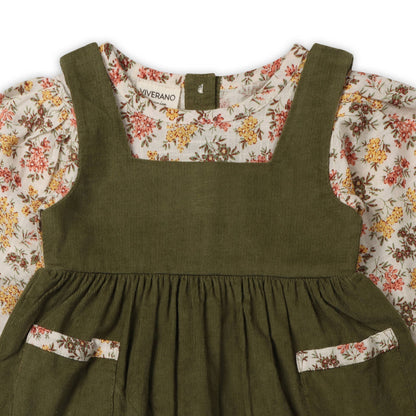 Lilith Floral Baby Pinafore Dress & Bloomer (Organic Cotton): Multi-Floral/Green